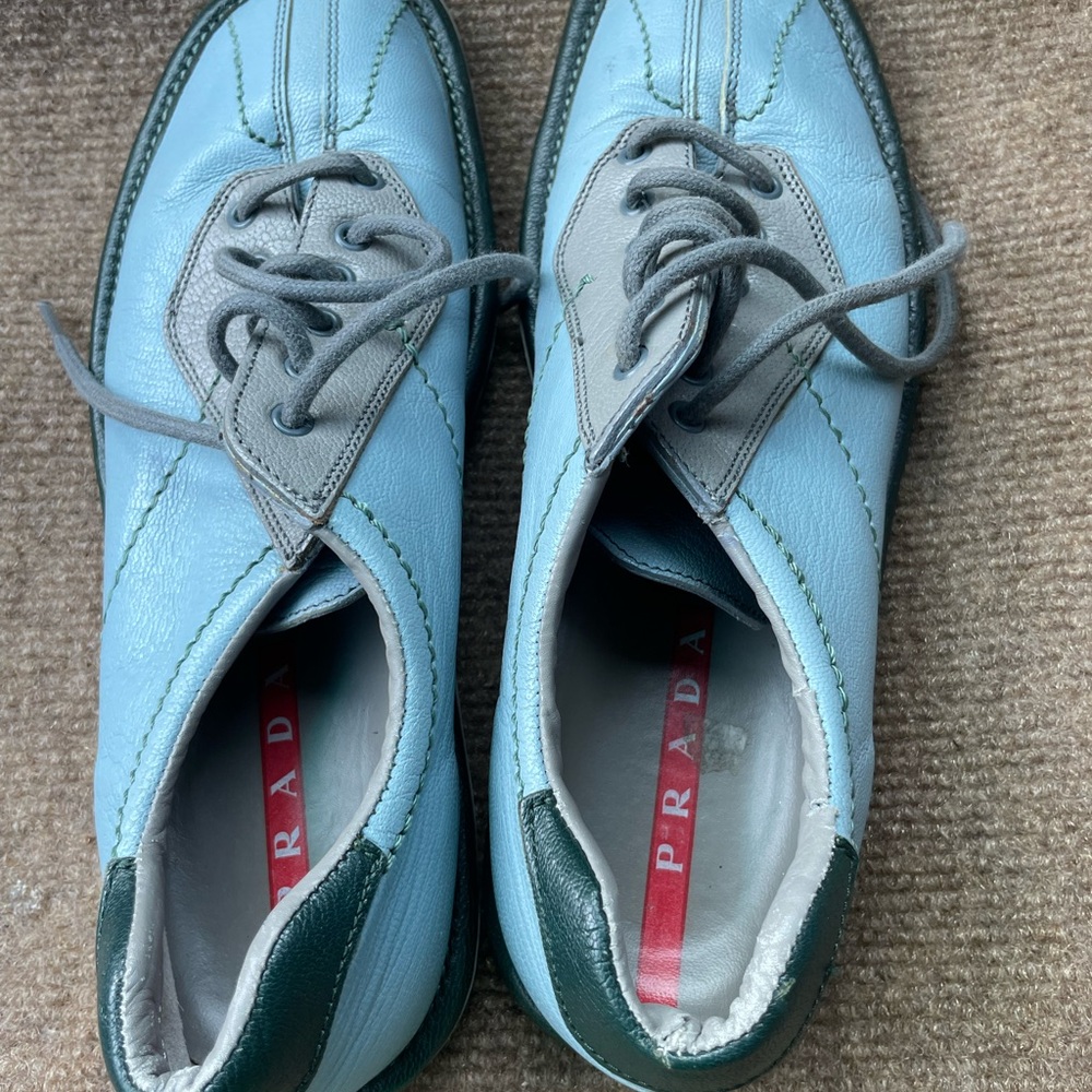 PRADA Light Blue Leather Women’s Lace-Up Shoes - Picture 4 of 8